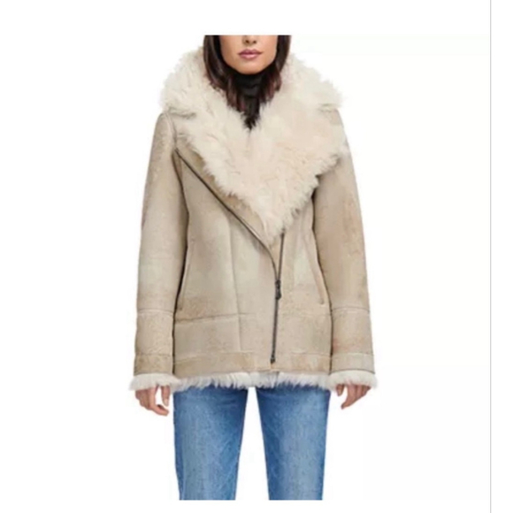 HISO Jackets & Blazers - HiSO Rumour Shearling Moto Coat Cement
Size Large